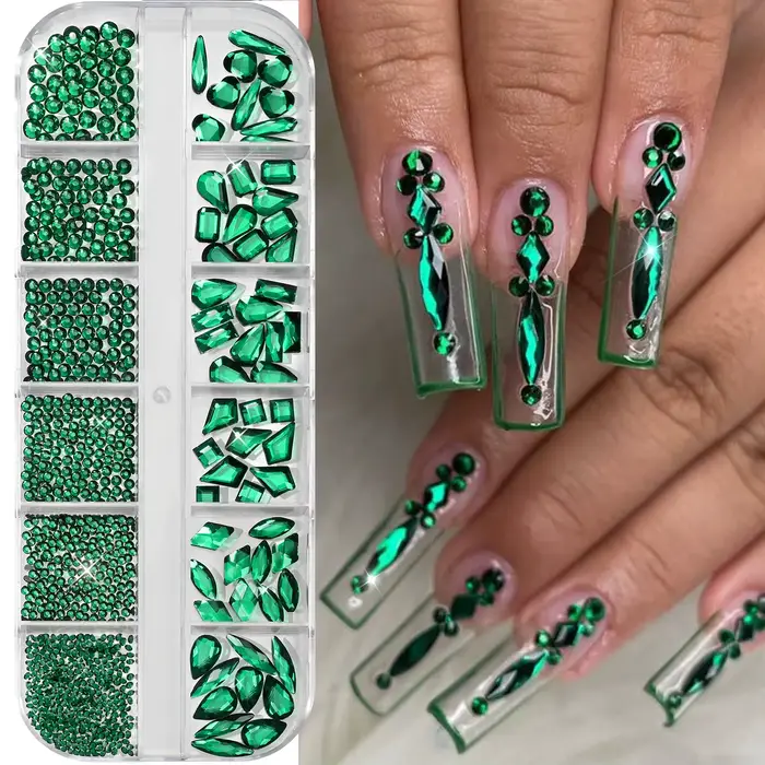 12 grilles de strass 3D vert émeraude pour nail art