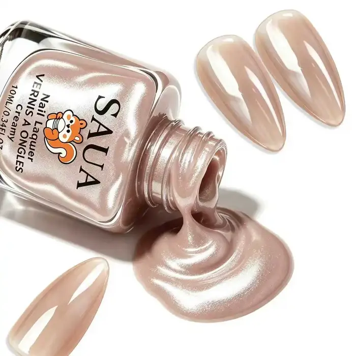 Vernis à ongles couleur champagne 10 ml, séchage rapide, pas besoin de lampe UV, texture crème nacrée, haute brillance, pour usage quotidien et fêtes