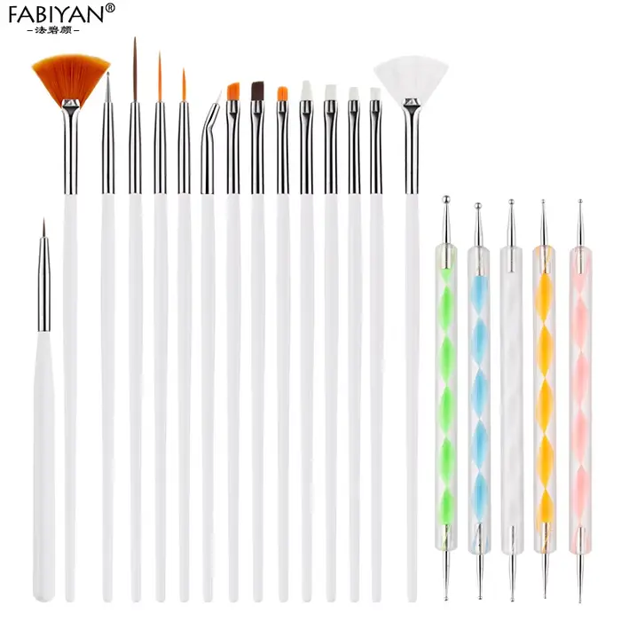 Kit de pinceaux pour nail art – Peinture, dessin, sculpture, pointillage – Pinceaux plats, éventail,