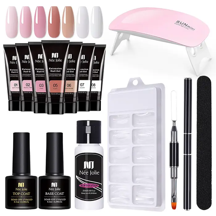Kit de Gel UV pour extensions d'ongles, 8 pièces, avec lime à ongles, brosse, nettoyant, colle de Ba