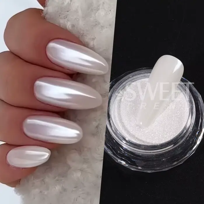 Poudre chromée pour ongles blancs brillants à l'eau
