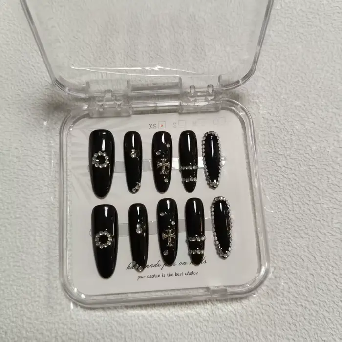 Coffret de 10 ongles ovales faits à la main, tailles M-S-XS, couleur unie, ensemble complet de faux 