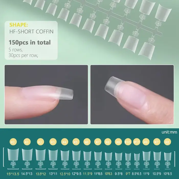 Faux ongles courts demi-couverture, 150 pièces, mat, 12 tailles, sans courbe C, pour Extension d'ong