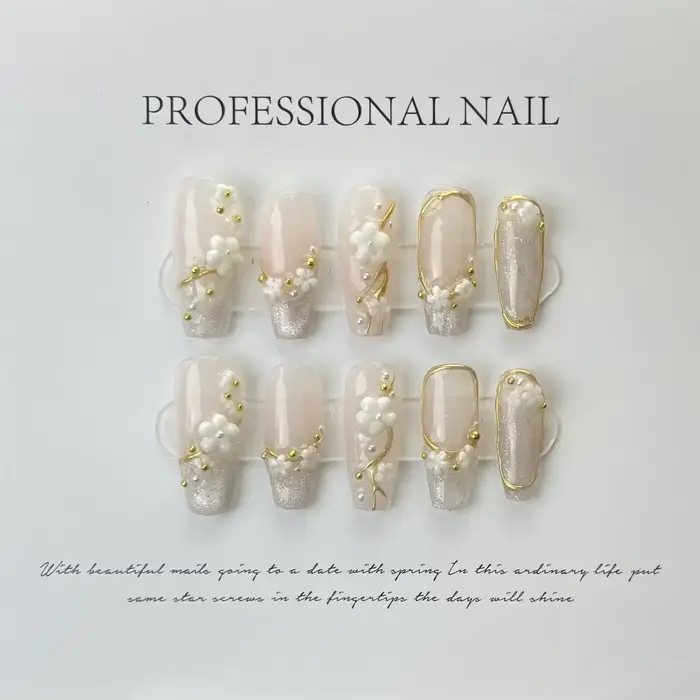 10 pièces bleu à la main presse sur ongles ensemble Ballet portable artificiel faux ongles décoratio