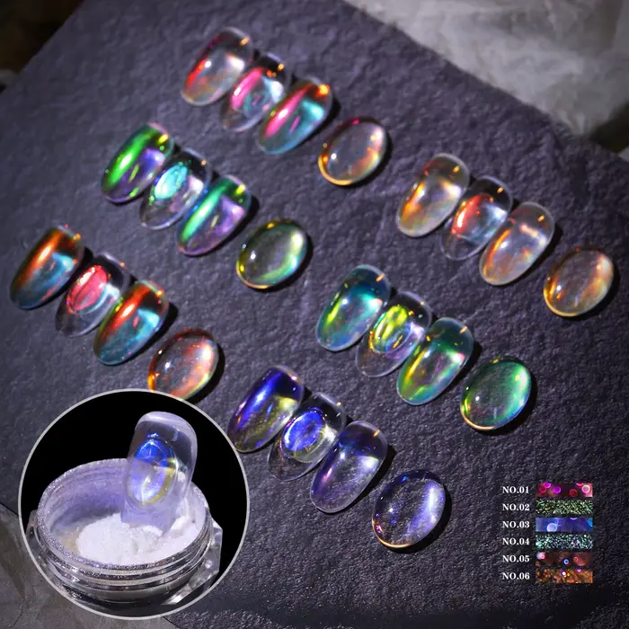 Paillettes pour ongles Aurora glace Transparent Laser magique Aurora arc-en-ciel miroir Gel Pigment 