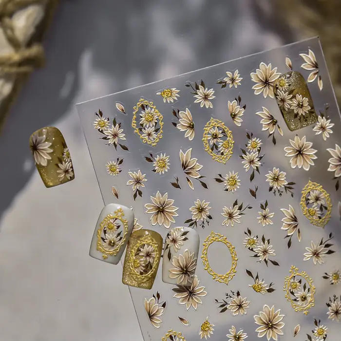 Autocollant d'ongle de diamant de cristal de marguerite sauvage 5D adhésif fleur autocollants d'art