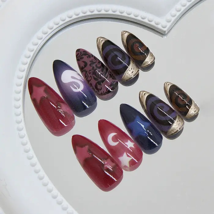 Faux ongles en forme d'amande Y2k, 24 pièces, Style lune, étoile, motif de cygne, doux et frais, cou