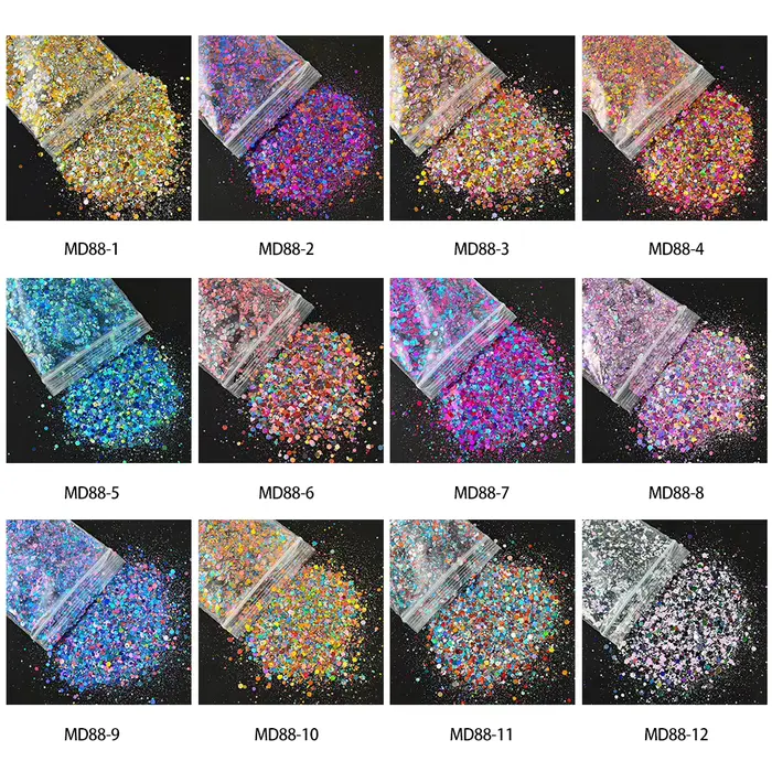 50G holographique mixte hexagone gros paillettes Laser brillant irisé Nail Art paillettes résine tra