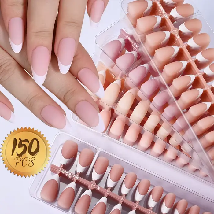 150 pièces/ensemble blanc français Gel ongles conseils moyen amande nu rose presse