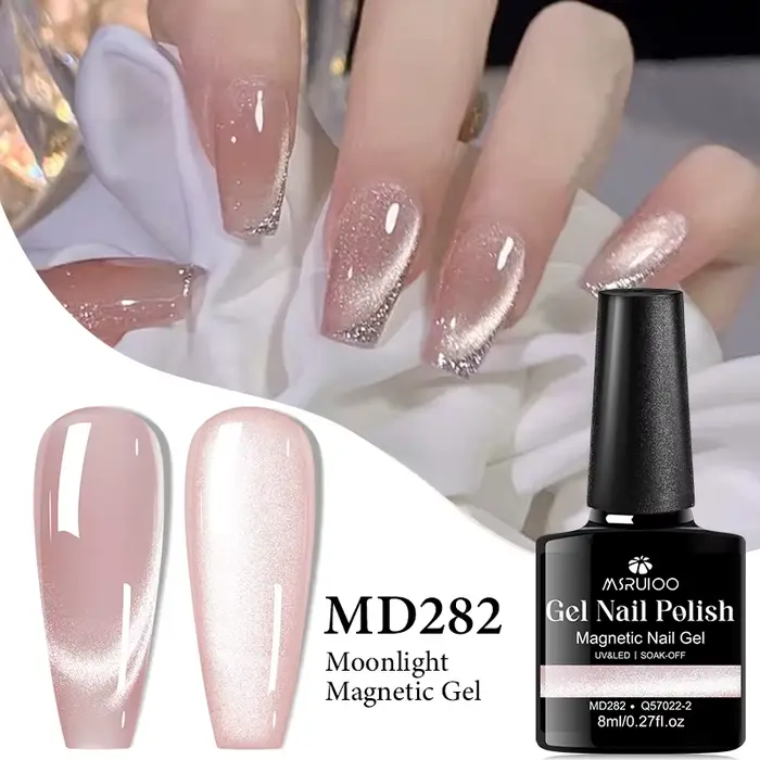 MSRUIOO 8ml clair de lune chat magnétique vernis à ongles paillettes rose argent Semi Permanent Style français Nail Art