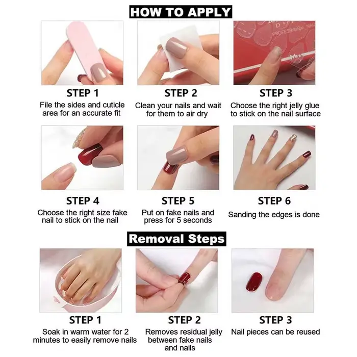 24 faux ongles courts ovales en gel 3D