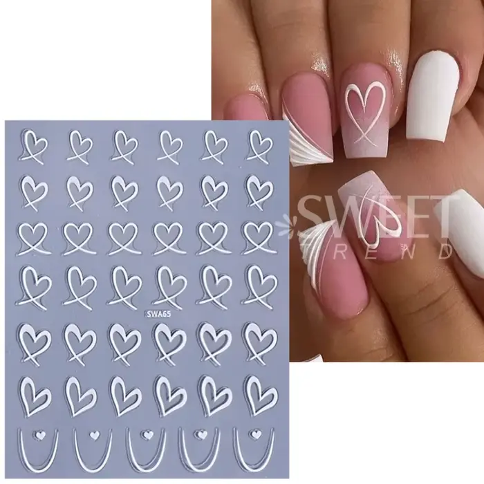 3 pièces saint valentin Nail Art autocollants 3D noir blanc rose lignes amour coeur ongles décalcomanies bricolage adhésif curseur manucure décorations