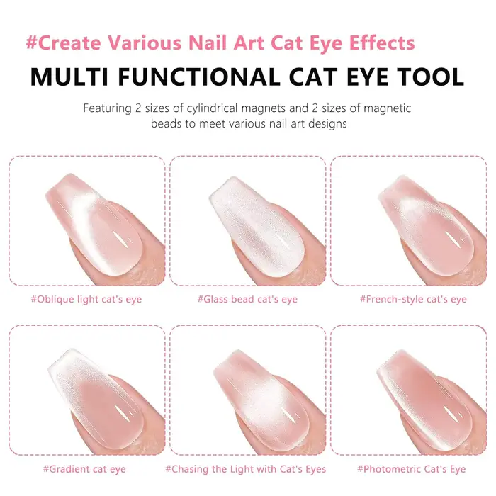 1/2 pièces Bille magnétique œil de chat pour ongles avec kit d'outils magnétiques