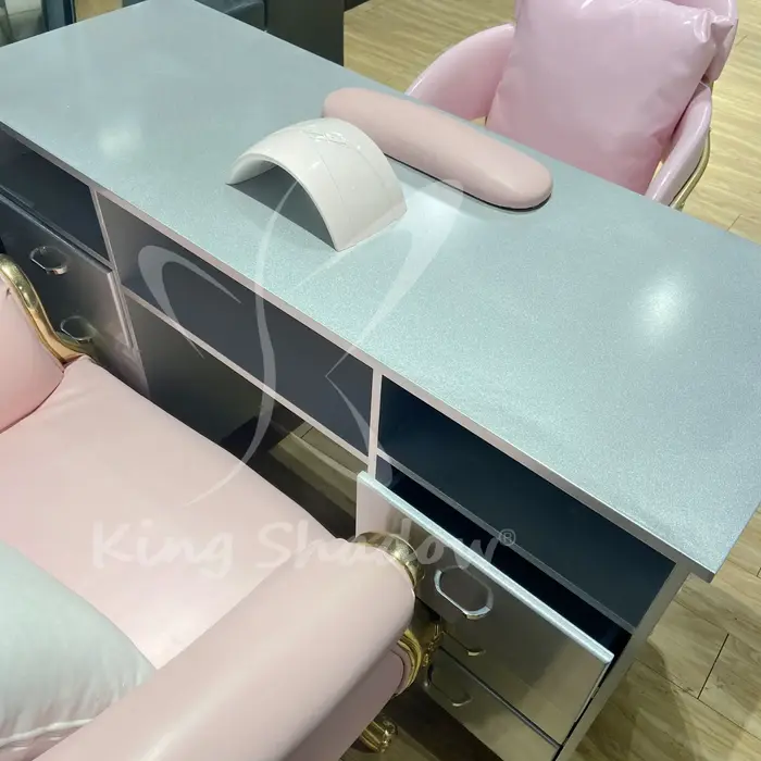 Table de manucure moderne avec plateau en bois, bureau de bar à ongles avec collecteur de poussière et support à vernis, mobilier de salon, chaise en cuir PU