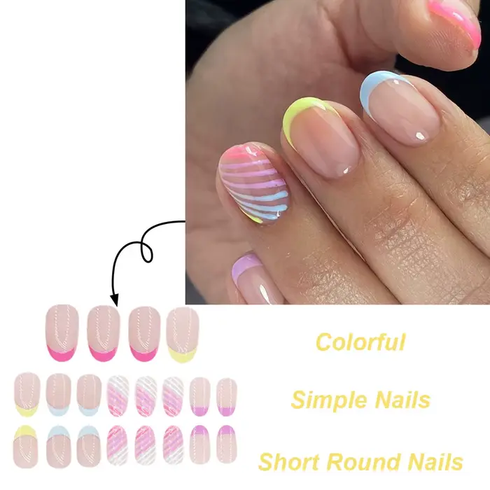 24 pièces presse sur ongles rayures autocollants français
