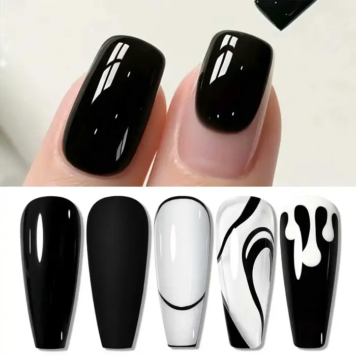 Gel à ongles noir pur spécialement formulé, 15 ml – Vernis gel UV semi-permanent à retirer par trempage – Longue tenue, haute brillance