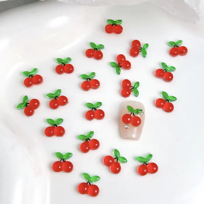 20 pièces 3D créatif simulé cerise ongles breloques glace Transparent rouge