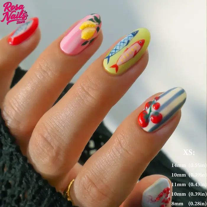 Presse courte sur les ongles jaune citron peint à la main été Nail Art mignon presse ons court Kawai