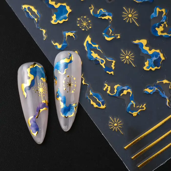 Autocollants pour ongles imprimés en marbre 3D, 6 pièces, breloques multicolores à effet de marbre d