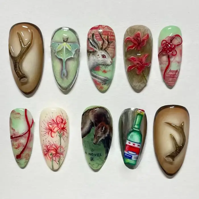 24 pièces Vintage Style campagnard faux ongles mignon dessin animé petit agneau lapin Rose imprimé presse