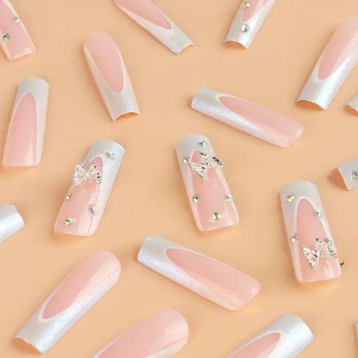 Nail French Pipe Stereo Bear Bow, Fake Pearl Manucure N64.