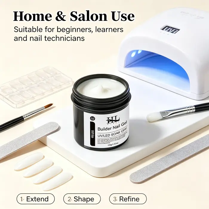 Gel de construction pour ongles blanc soak-off 100g, gel UV LED blanc opaque pour extension et renforcement des ongles, pour salon, maison et manucure DIY