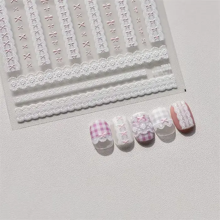 Autocollants en dentelle pour ongles, 1 pièce, motif cœur d'amour, rose, blanc, noir, auto-adhésif, 