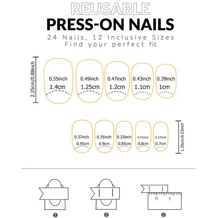 ARTAUG 24 pièces faux ongles ovales à pression en forme de méthode dans un Design de couleur unie