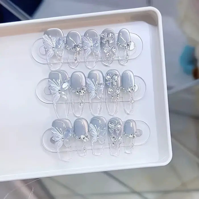10 pièces haut de gamme français oeil de chat papillon rêve bleu mer glace Transparent tridimensionnel