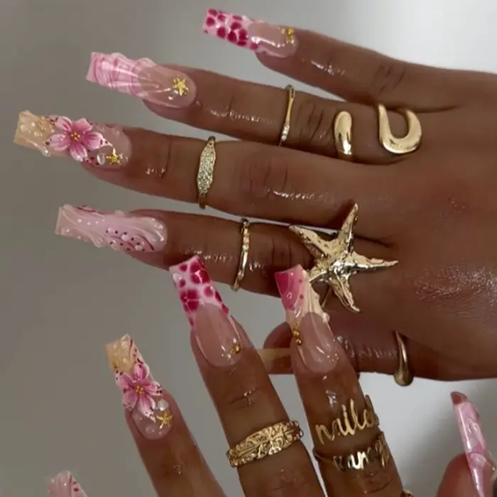 Faux ongles ballerine longs à pression