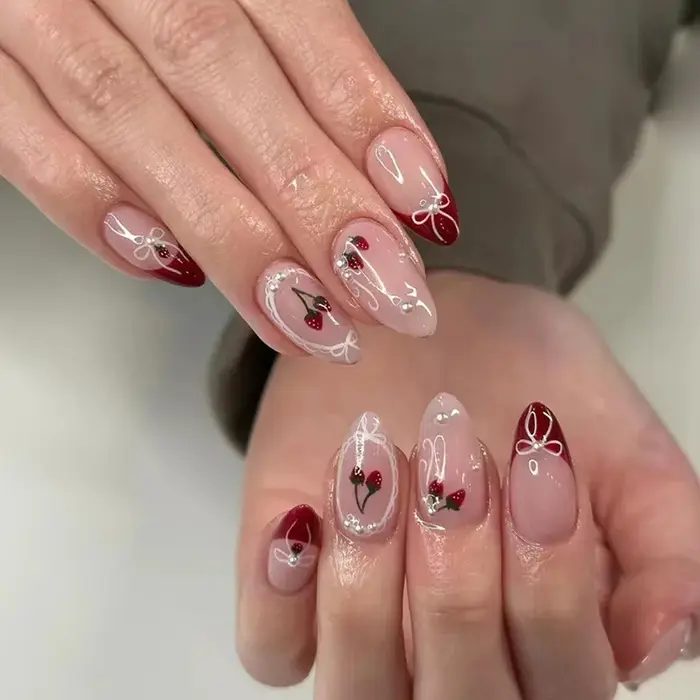 24 pièces doux oeil de chat français presse sur ongles diamant pointu tridimensionnel nœud papillon portable