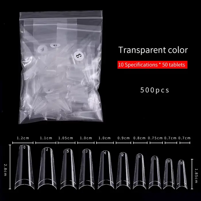 Faux ongles français en denim, 500 pièces/sac, naturel, transparent, presse acrylique, semi-capuchon