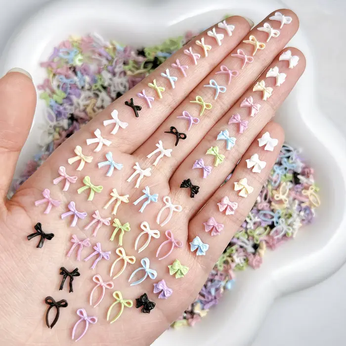 Mini nœuds papillon en résine de couleur unie, breloques pour ongles, adorables nœuds irréguliers, d