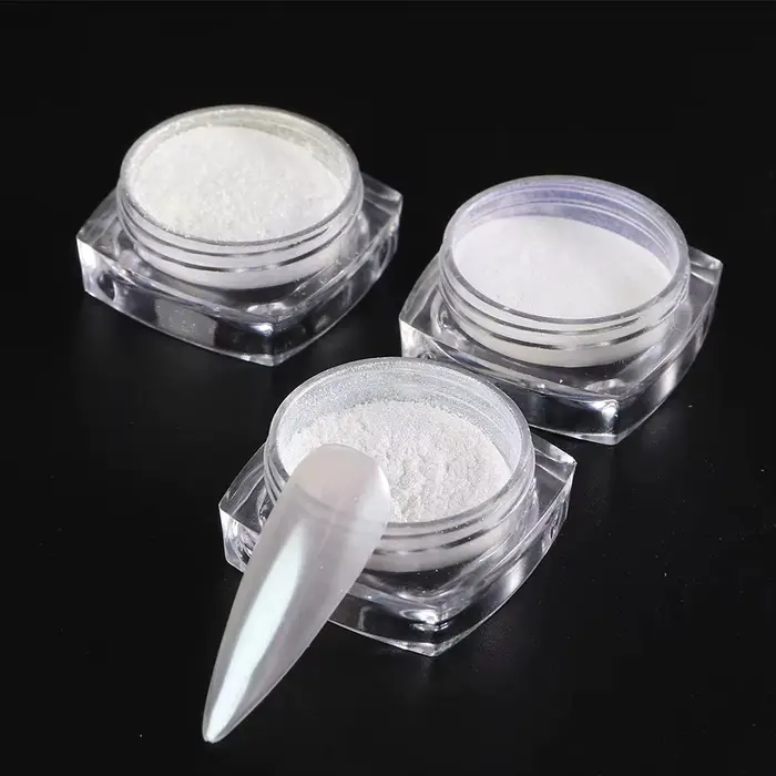 Poudre de paillettes pour ongles blanc nacré effet lune
