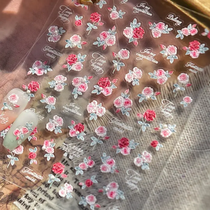 Autocollants 5D pour ongles « Chanson d'amour aux fleurs de cerisier » – Dégradé rose et blanc japonais