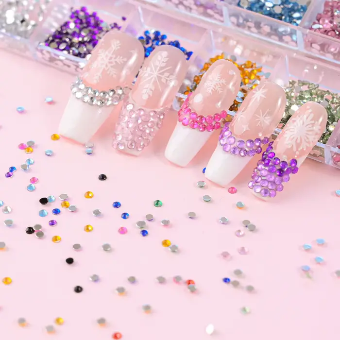 12 couleurs/ensemble 2mm strass ongles Art accessoires 3D acrylique Non correcteurs bricolage décorations Super