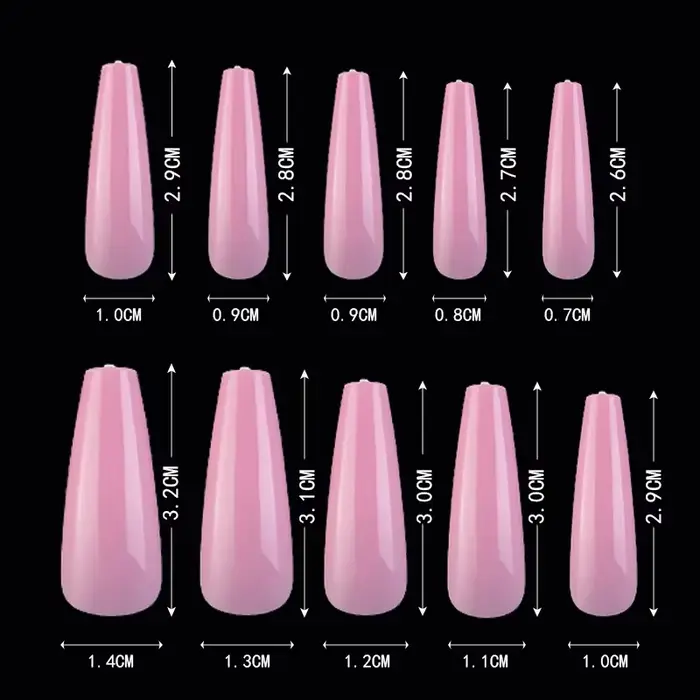 100 pièces faux ongles portable couverture complète couleur unie pointu longue ballerine bleu rose