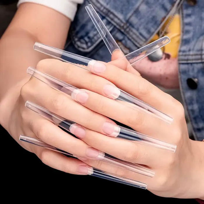 120 pièces longs clair cercueil ongles conseils courbe Extra longue demi couverture cercueil ongles 
