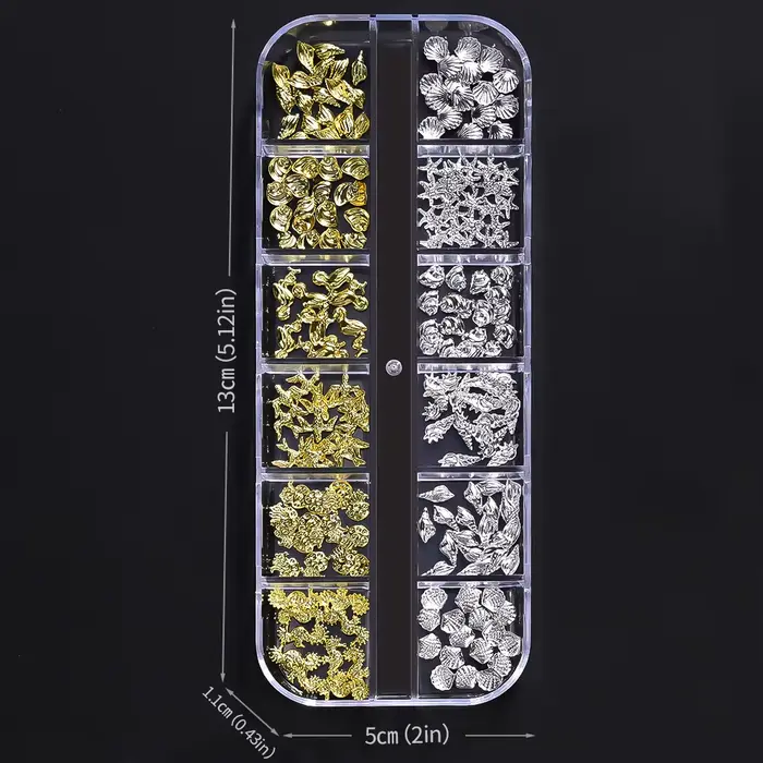 12 compartiments de breloques 3D en alliage pour nail art