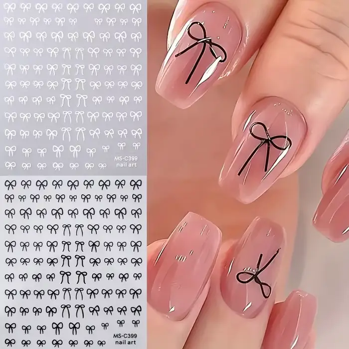 1/2 pièces noir blanc rose Mini nœud papillon Design Nail Art autocollant auto-adhésif dentelle ruba