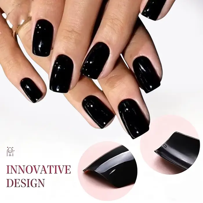 120 faux ongles noirs brillants par boîte
