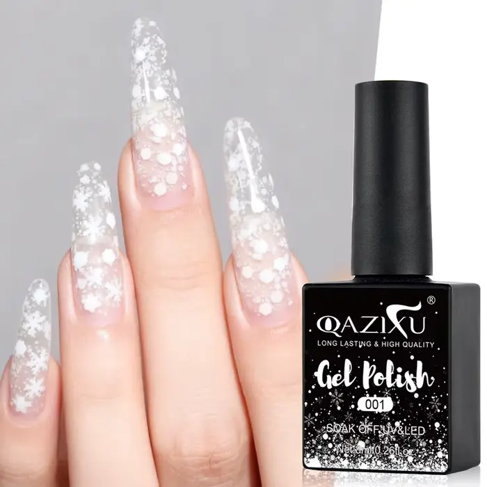 QAZIXU 8ml flocon de neige Gel vernis à ongles UV LED Semi Permanent blanc rose paillettes neige Gel
