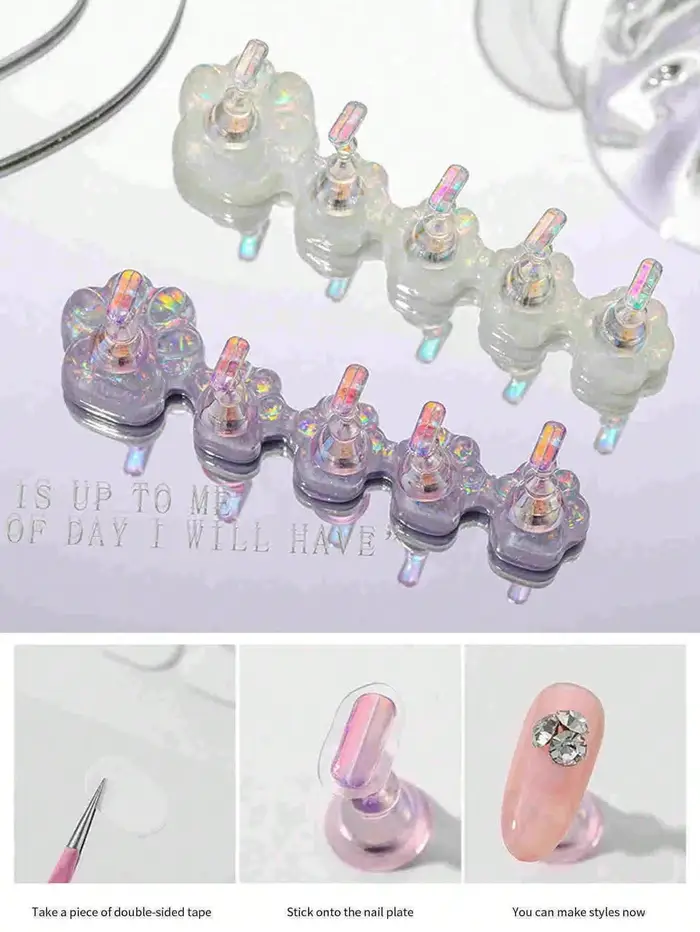 Base d'entraînement pour nail art avec support de présentation pour faux ongles holographiques effet aurore