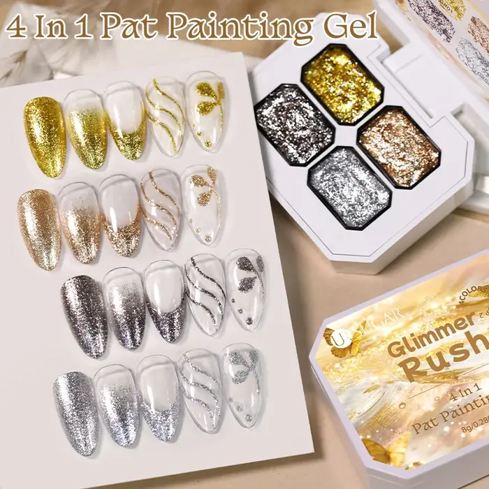 UR SUGAR Glimmer Pat Painting Gel Vernis à Ongles Or Argent pour French Manucure DIY, pour Dessins de Lignes, Fleurs, Effets Peints et Estampés