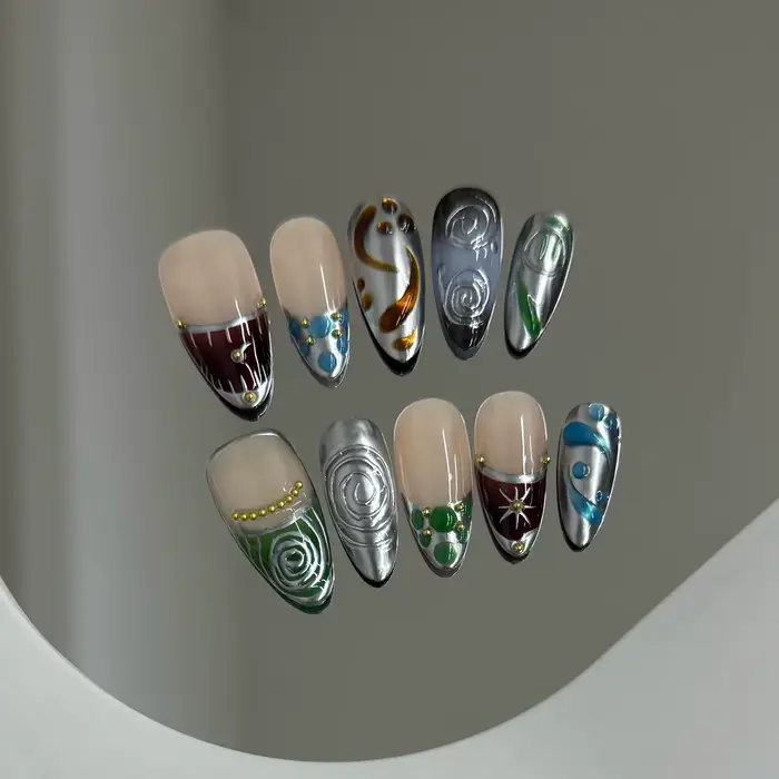 Faux ongles à pression faits à la main Y2k, ciel étoilé, amande, détachables, portables, doux et fra