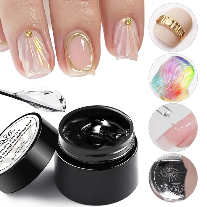 BORN PRETTY 5g Gel de modélisation semi-solide pour poudre chromée 3D Gel de sculpture Transparent pour Nail Art Gel