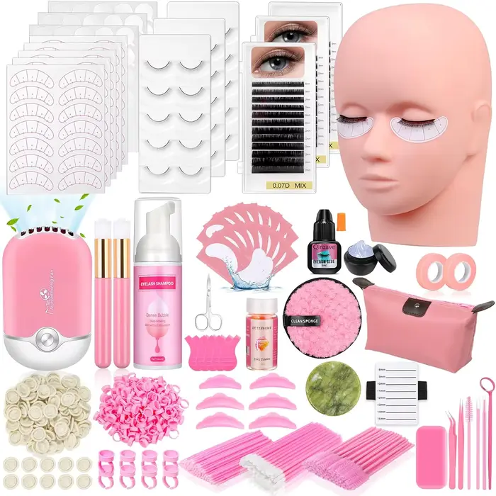 Kit de pratique d'extension de cils 470 pièces pour débutants, comprend tête de mannequin, colle, sh
