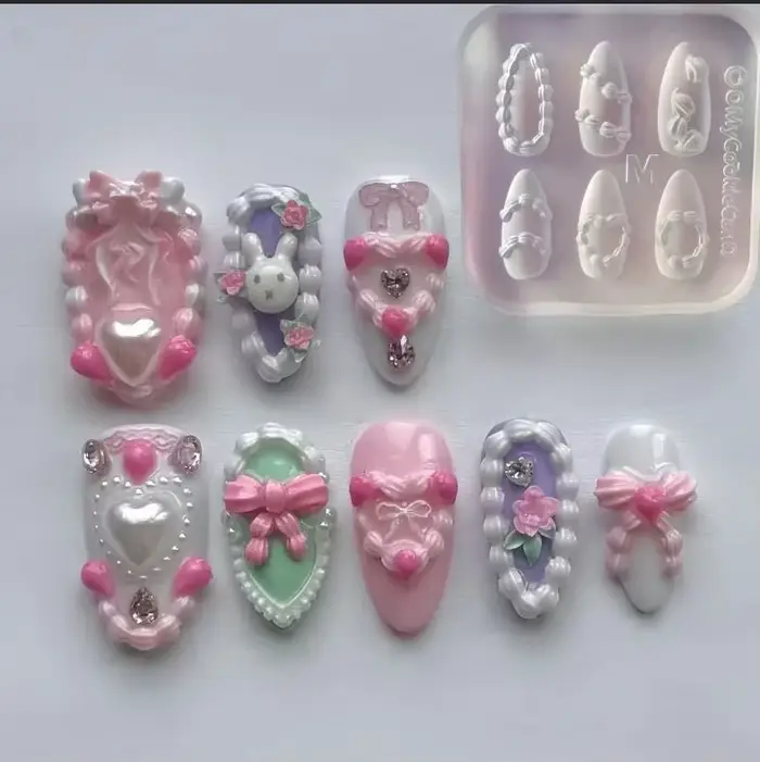 Moule à ongles 3D en Silicone, 6 styles, gâteau crème, sculpture, bricolage, Design, Nail Art, décor