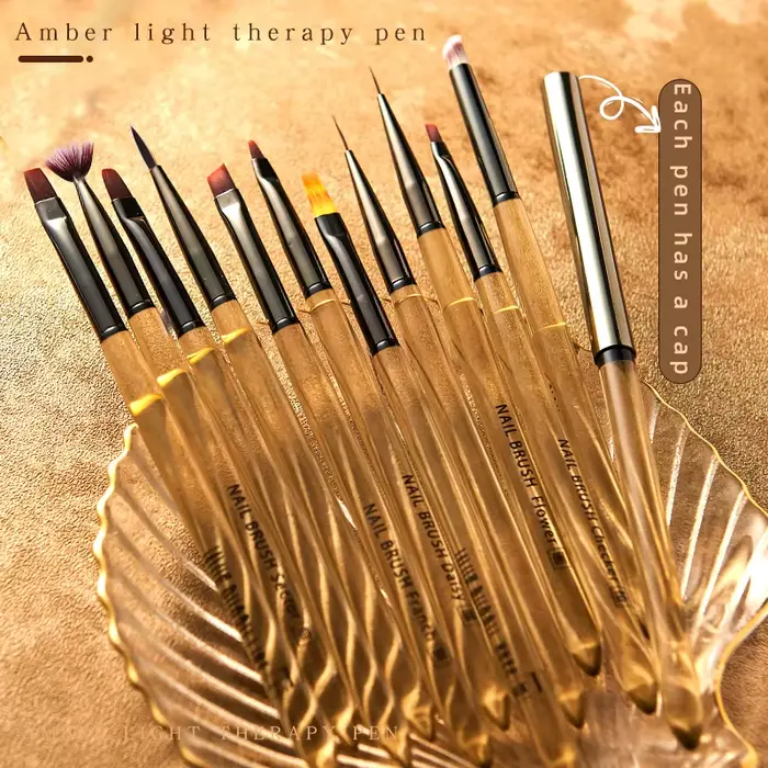 Nouveau 12 pièces ensemble de pinceaux pour Nail Art outils de Salon de manucure ambre dégradé métal UV Gel peinture