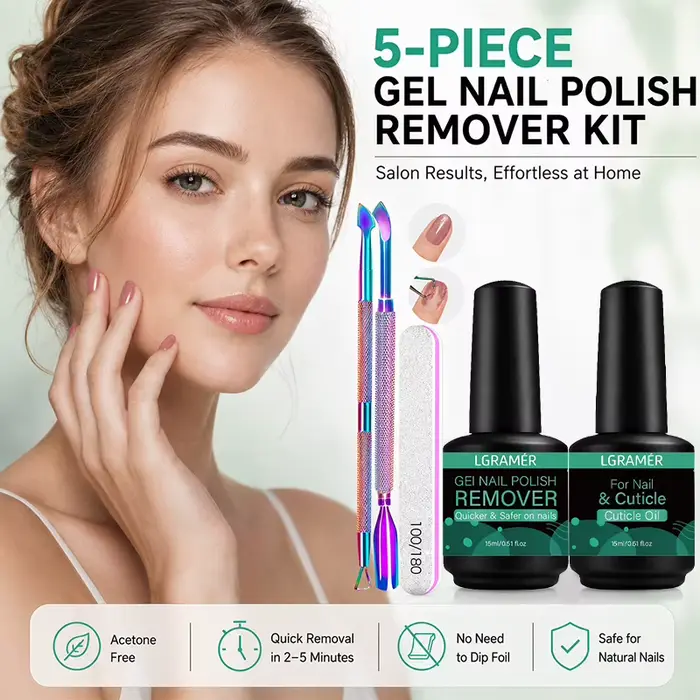 Kit de Soin des Cuticules et Dissolvant de Vernis Gel : Repousse-cuticules Métalliques Arc-en-ciel